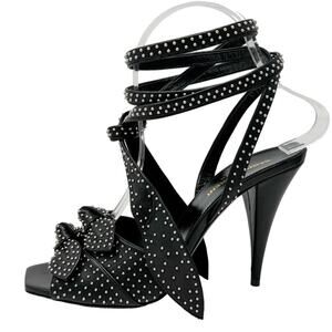 Saint Laurent KiKi 100 Micro Studded High Heel Ankle Wrap Sandals size 38.5 US8